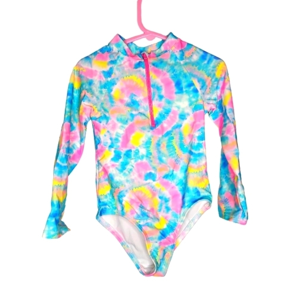 Angel Beach Long Sleeve Quarter- Zip Summer Splash Tie-Dye Rash Gaurd Size 5